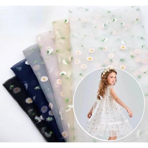 Mesh small chrysanthemum embroidery lace fabric spring and summer little fresh girl dress wedding dress DIY fabric