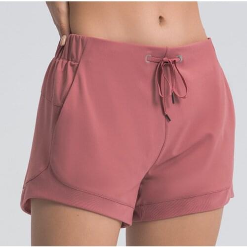 Naked-feel Buttery-soft Training Gym Sport Shorts Women Waist Drawstring Running Yoga Fitness Workout Pocket Shorts