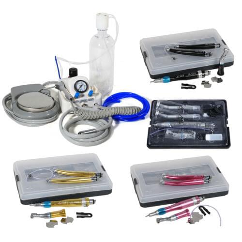 Dental Portable Air Turbine Unit Work With Compressor 2/4Holes + High Low Speed Handpiece Kit