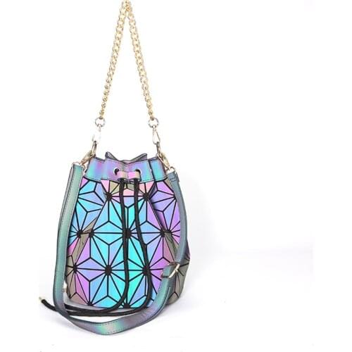 New style Korean Luminous Drawstring Bucket Bag Geometry Shoulder Bag For Women