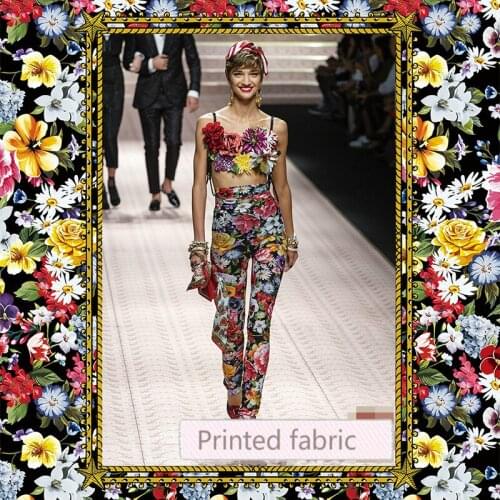 147 cm wide stretch satin fabric digital printing Swimwear fabric meter fashion dress handmade DIY fabric wholesale cloth