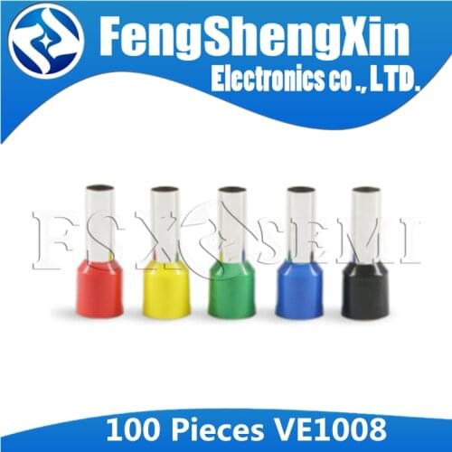 100pcs E1008 VE1008 Tubular Wire Cold Pressure Connector Electrical Terminals Cable Crimps Wire Ferrules For 1.0mm