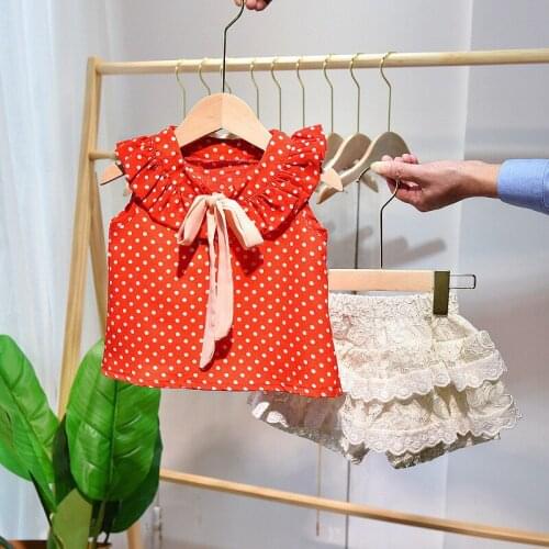 1 2 3 4 5 6 Years Toddler Girls Clothing Sets 2020 Summer Fashion Dot Print Ruffle Top Lace Shorts Casual Outfit Baby Kids Suits