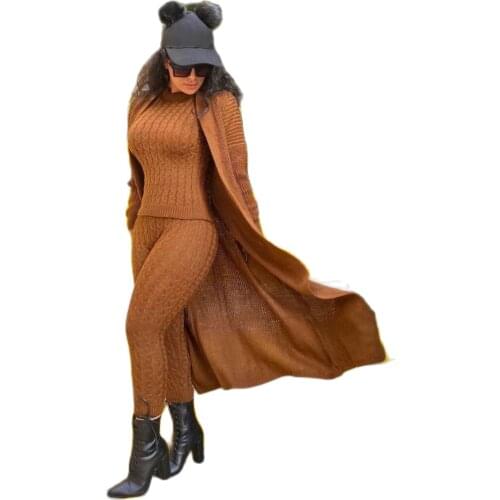 3 Pieces Knitwear Women’s Set, Maxi Cardigan + Pant + Sweater TRIPLE SUIT Islamic Fashion Muslim Clothing Turkey Dubai 2021