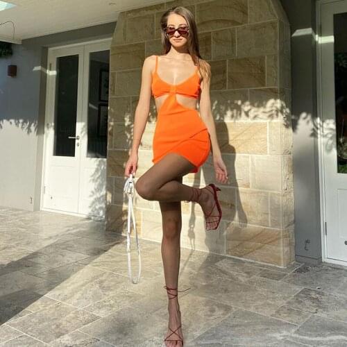 European and American style womens fashion candy color suspender hollow sexy open back hollow buttock Mini Dress