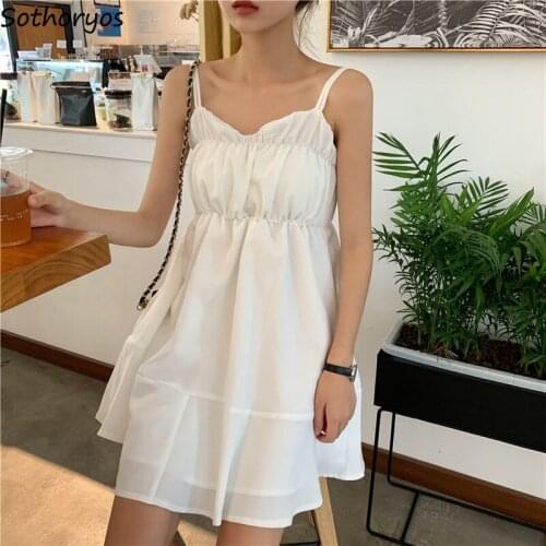 Women Mini Dresses Tunic Breathable Lining Sleeveless Solid Fresh Backless Korean Style Female Daily Teenagers Sweet Hipster Hot