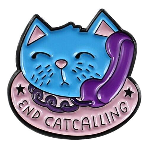 END CAT CALLING Blue Cat Metal Enamel Brooch with Phone and Friends Chat Badge Pin Personality Unique Jewelry Accessories Gift