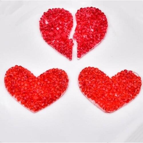 10pcs red heart broken hot fix rhinestones heat transfer design iron on motifs patches DIY applique for kids garment bag shoe