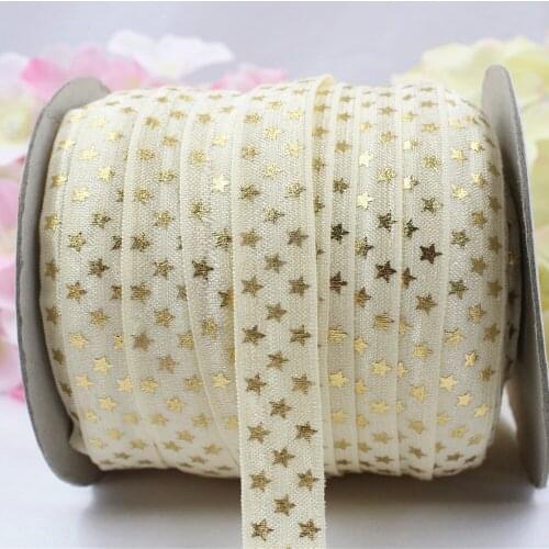 16608-30 ,5/8'' 16MM hot gold print star Elasticity ribbon ,10 yards DIY handmade hair accessories Material , free shipping