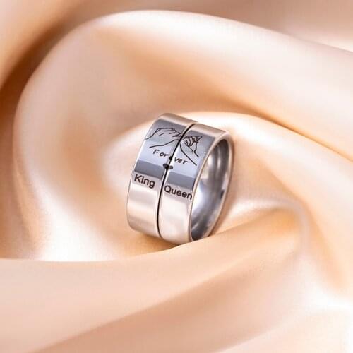 2 Pcs/Set Romantic Hand In Hand Forever Couple Ring Fashion King Queen Stainless Steel Rings For Women Men Gifts For Lovers