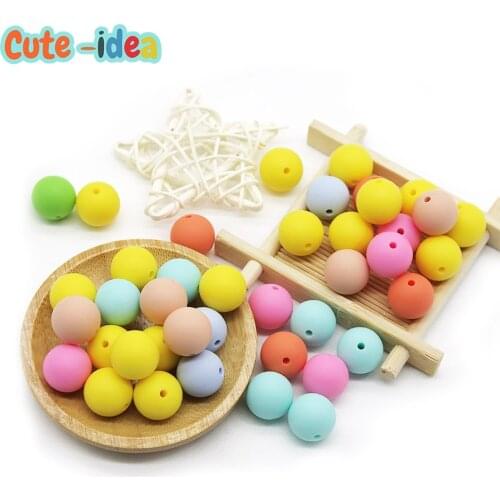Cute-idea 20pcs Silicone Beads 15mm Food Grade Silicone Baby Teething Toy Chews Pacifier clips DIY Nursing Necklace BPA Free