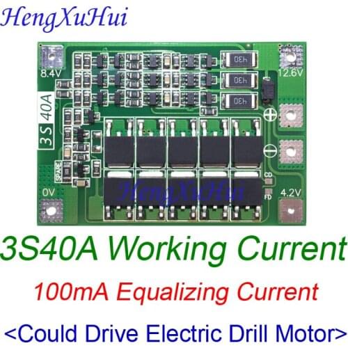 3S 40A BMS 18650 Lipo Battery Charger Protection Board BMS Drive Drill Motor 11.1V 12.6V (Balance Equalized Charging Optional)
