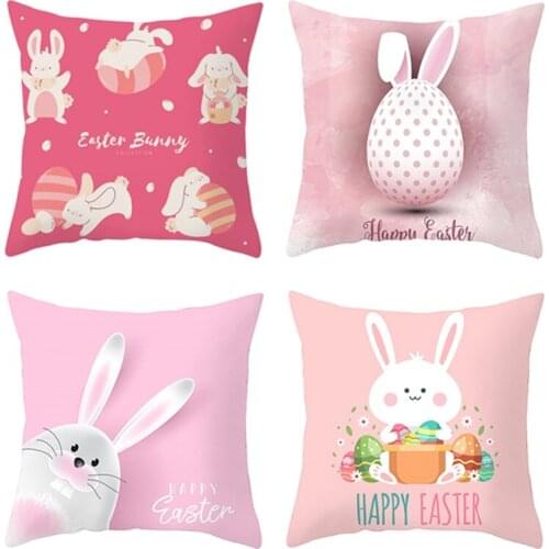 4Pcs Easter Bunny Rabbit Egg Cushion Cover Easter Decor Pillowcase Home Throw Pillow Cover Decor Sofa Pillowcase 45X45cm-ABUX