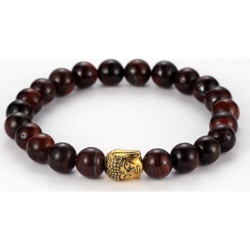 8mm ge2 gold silver ball picture stone nature red Tigereye Buddha Lion head Bracelet Reiki Chakra Fashion Jewelry