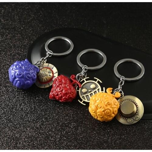 Anime One Piece Keychain Metal Ace Law Devil Fruit Key Chain Pendant Key Ring Key Holder Car Chaveiro Charm llaveros