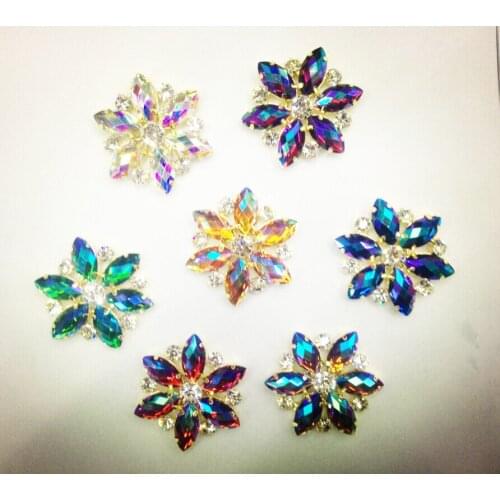 Free shipping~! 50mm flower shape 7 color Flat Back Sew On Resin crystal Beads