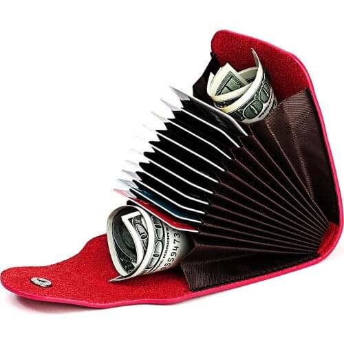 Genuine Leather Credit Card Holder With Hasp For Men Candy Color Women Business Card Case ID Bag 13 Slots New