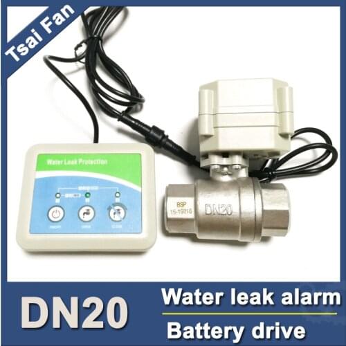 Battery powered water leak sensor with SS304 3/4" electric valve, can work for 2 years,smart home water leak alarm DC3V
