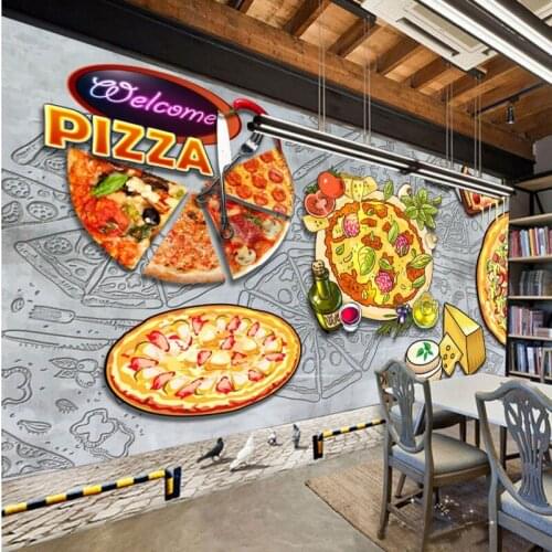 Photo wallpaper Retro Pizza Western Restaurant Concrete Graffiti Tooling Background Wall wallpaper custom mural