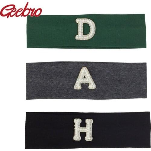 Geebro Baby Boys Girls pearl Letter Cotton Headband Soft Kids Hair Band Baby Cotton Headwear Cute Elastic Kids Hair Accessories