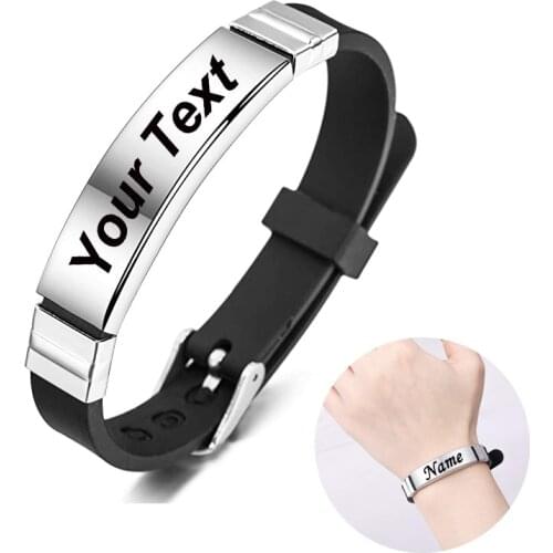 Customize ID Bracelets Soft Silicone Rubber Stainless Steel Children Girl Boys Emergency Name Phone Personalize Band