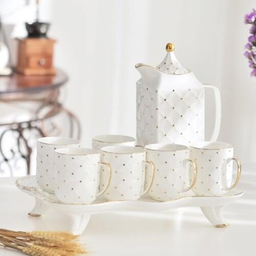 Ceramic Coffee Cup Tray Set Kettle Teaware European Porcelain Coffee Cup Afternoon Tea Pot Cups Set Home Kitchen Porcelain Mug