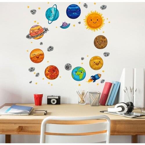 Cartoon Universe Planet Wall Sticker Kids Rooms Study Rooms Bedroom Decorations Wallpaper Mural Home Art Decals Nursery Stickers