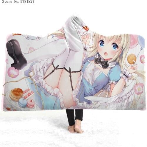 Anime Cartoon Hooded Blanket Beautiful Sexy Girl Fleece Blanket Nap Office Sofa Wearable Blanket Picnic Travel Throw Blanket