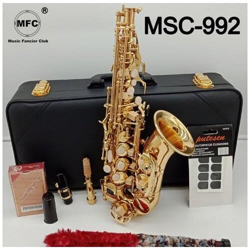Music Fancier Club Curved Soprano Saxophone MSC-992 Gold Lacquer Brass Sax Professional Mouthpiece Patches Pads Reeds Bend Neck