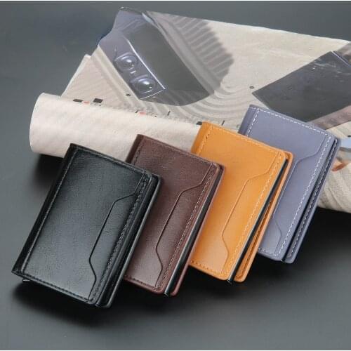 Mens aluminum box Card Holder Wallet Men Name Carbon Fiber Leather short automatic Slim Thin Smart Wallet Minimalist Wallet Gif