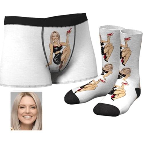 Personalized Photo Pet Face Mens Boxer and socks set Valentines Day christmas gift wedding keepsake Printed funny underwears
