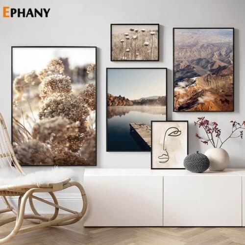 Mountain Lake Loess Plateau Nature Landscape Wall Art Reed Autumn Canvas Painting Nordic Posters and Prints Picture Home Decor