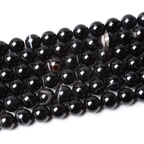 Natural Stripe Agate Gemstone Black Onyx 6 8 10 12mm Round Loose Beads Accessories Necklace Bracelet Earring DIY Jewelry Making