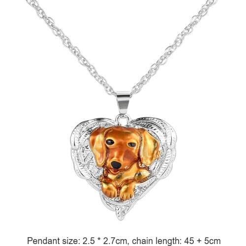 Lovely Pet Dog Necklace Creaive Love Heart Angel Wings Pendant Chain Necklace Women Jewelry Accessories Party Gift