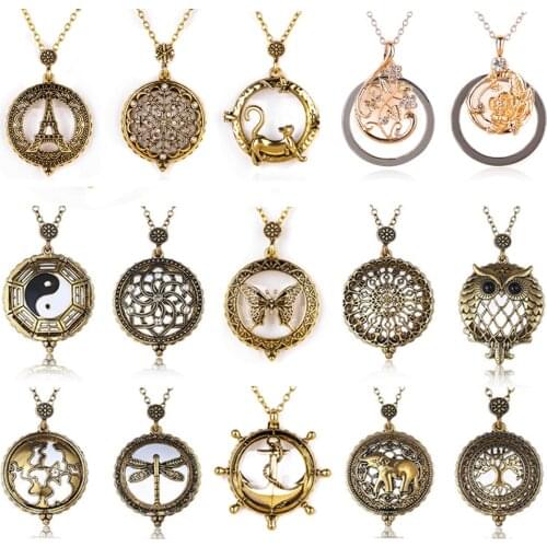 Hollow Magnifying Glass Necklaces Vintage Antique Gold Necklaces Pendant For Women Femme Link Chain 12 different styles