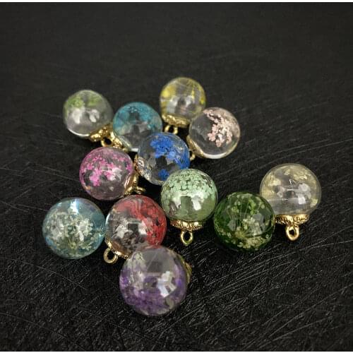 5pcs/pack of Glass Ball Pendant Transparent Mini Dried Flower Small Jewelry DIY Jewelry Making Necklace Earring Accessories