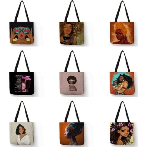 Hot Sexy Black African Girl Painting Printed Designer Handbag Eco Reusable Shopping Bags For Groceries Womens Casual Tote
