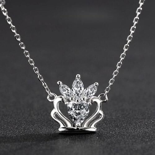 Simple S925 Sterling Silver Necklace Crystal Crown Necklace Light Luxury Pendant Ins Jewelry Pendant Necklace