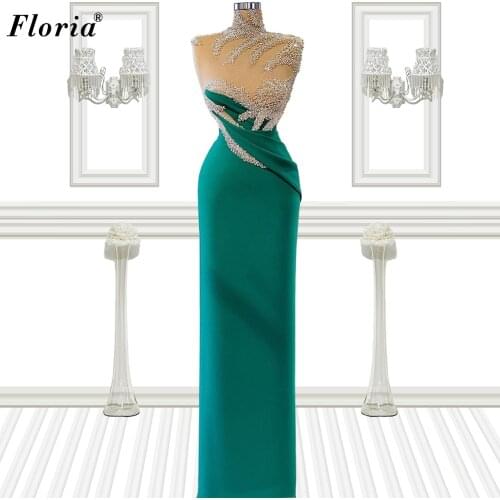 Beading Simple Evening Dresses Long Arabic Celebrity Dresses For Women Party Sleeveless Prom Dresses Evening Wear Vestidos