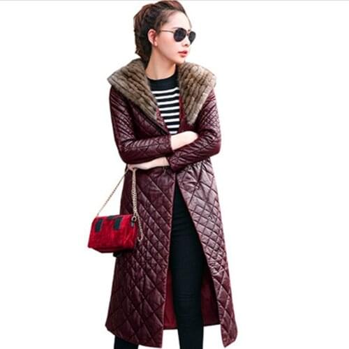 2019 leather down jacket women boutique fashion hooded ladies leather down jacket winter thick warm Plus size down jacket Parka