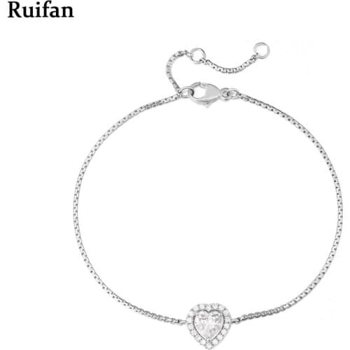 Promotion Elegant Heart Cubic Zirconia Crystal 925 Sterling Silver Bracelets Silm Chain Link Bracelet for Women Jewelry YBR002