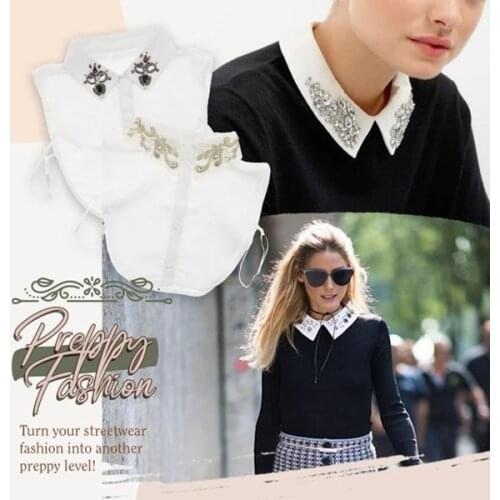 Stylish Blouse Detachable Lace Collar Half Shirt False Faux Collar with Adjustable Strap All-match H9