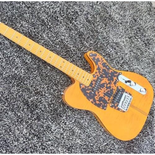 TL electric guitar Maple fingerboard, body with tiger veneer, tiger ABS binding yellow guitar, free transportation
