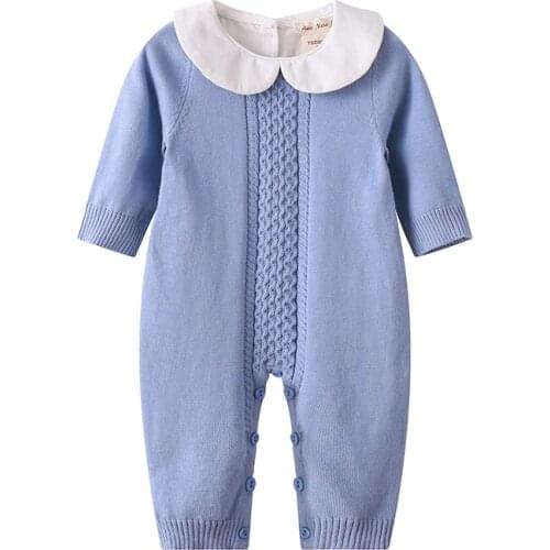 Auro Mesa newborn baby clothes Infant Baby Pink Blue Knit Romper winter infant clothing baby outfit