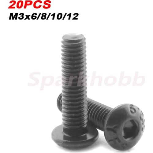 20PCS YFS Grade12.9 M3x6/8/10/12 Half Round Head Nickel plated Black Hex Socket Screw high quality for RC Drone part accessories