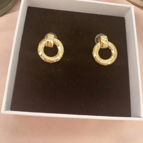 Vintage Pentagram letter Gold Round Earrings brass personality VINTAGE EARRINGS female