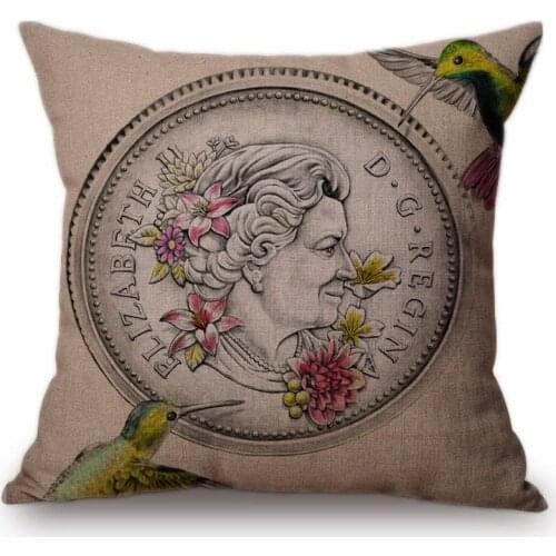 Vintage Queen Portrait Pattern Style Cushion Cover World Famous Building Cotton Linen Home Decoration Sofa Throw Pillow Cover
