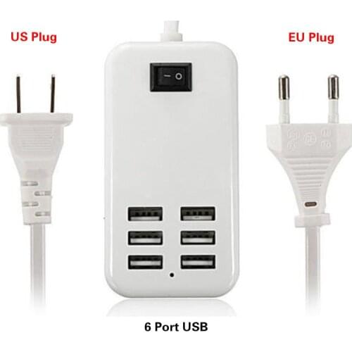 US EU Plug 6 Ports Multiple Wall USB Charger 20W 3A Smart Adapter Mobile Phone Tablet Charging For iPhone/Samsung/HTC/LG/iPod