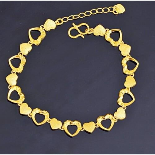 Yellow Gold Color Charm Bracelets For Women Love Heart Bracelet & Bangles Wristband Pulseira Femme Wedding Jewelry Party Gifts