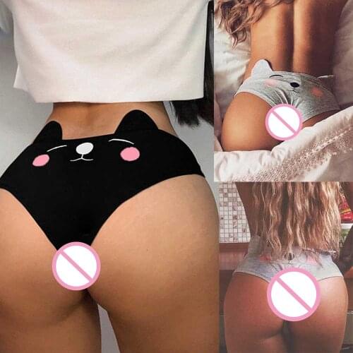 Women Funny Lingerie G-string Briefs Cute Cat Underwear Panties T string Thongs Solid Color Knickers трусы бесшовные женщины d4